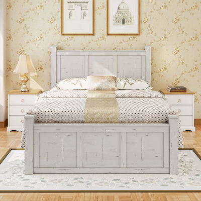 Farmhouse Style Wood Panel Bed Frame Four Square Poster Bed With Three Storage Drawers,Queen -  Ophelia & Co., A53AABE8CA934323AB03D6D2EF15DB82