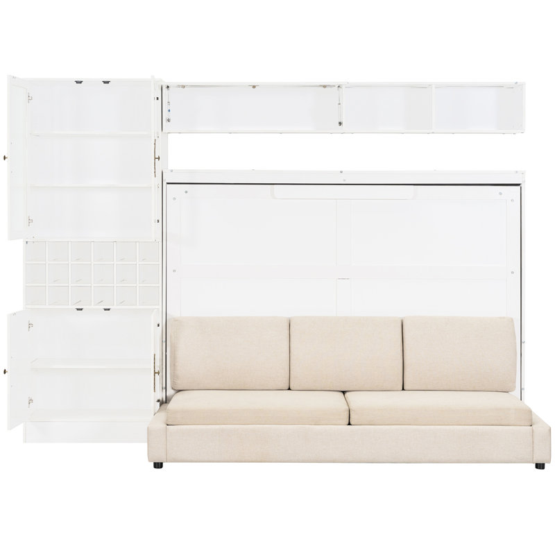 Lit escamotable blanc pleine grandeur avec lit, tablettes et - Facile à assembler, option de rangement peu encombrant, conception économique pour les petits espaces