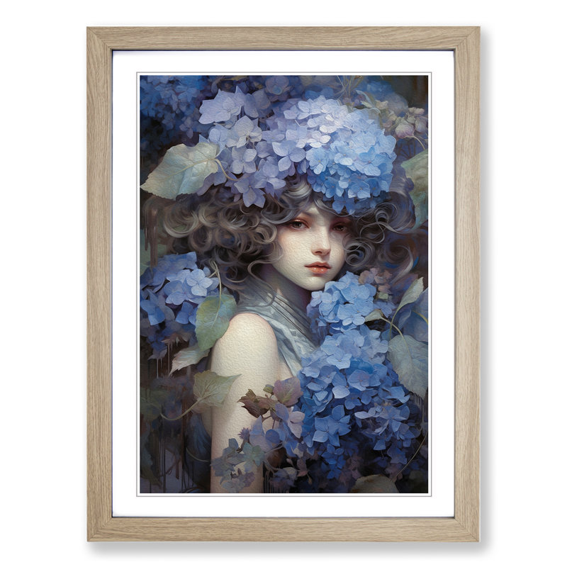 Hydrangea Tachisme - Framed Print, 46cm H x 34cm W x 2cm D, Oak Framed