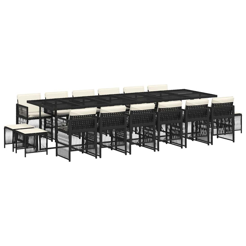Patio Dining Set Table,, 17 Pieces: Table, 4 Stools, 12 Chairs, Cream White, Black