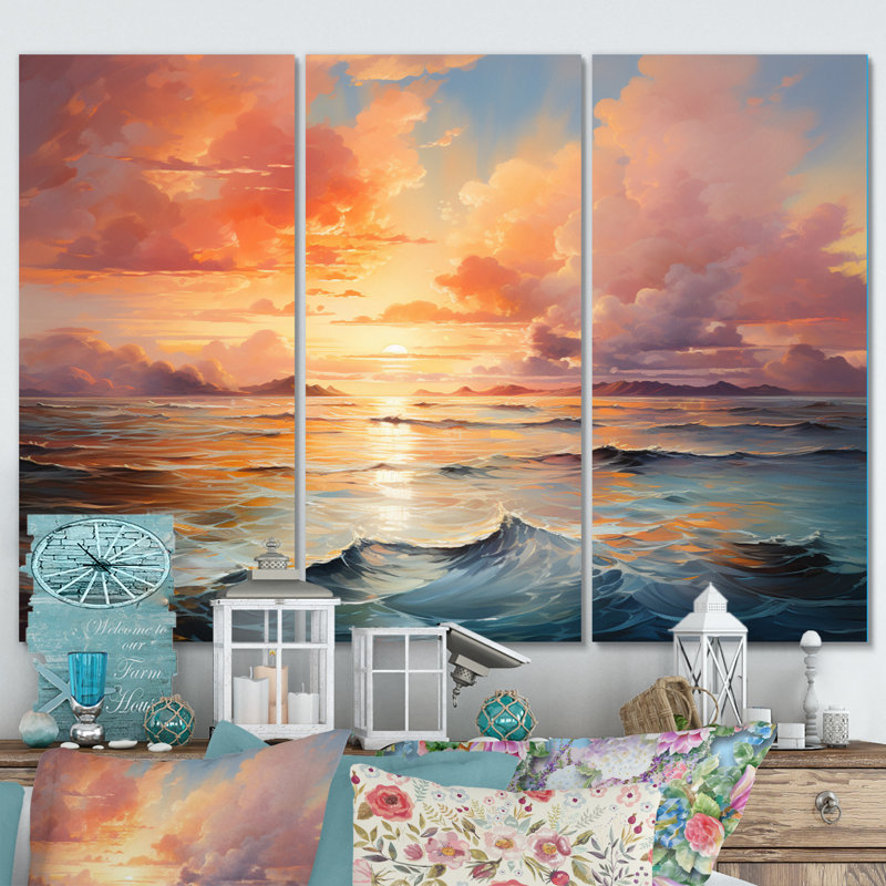 Nuage éthéré horizon sur toile, 3 pièces, H 28 po x l 36 po x P 1 po
