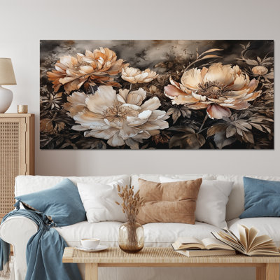 Reproduction sur toile encadrée de pivoines crème et brunes - pivoines