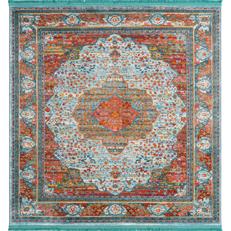 Tapis contemporain Mulvihill couleur bord de mer, Carré 4 pi