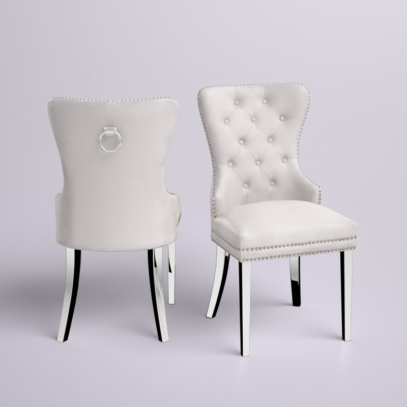 Chaise d'appoint rembourrée en velours Sydnie, Crème, crème