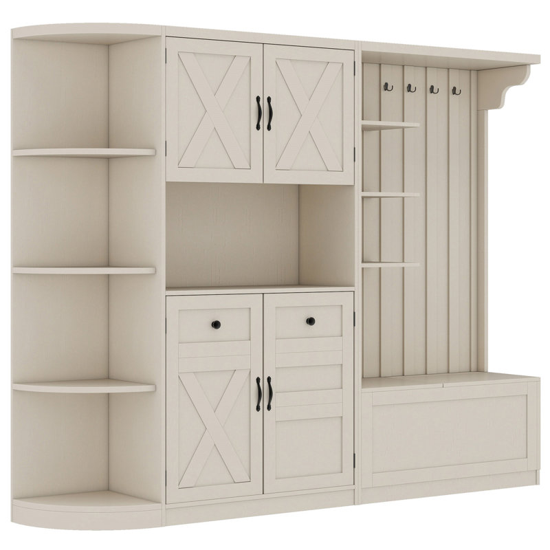 Armoire de vestibule multifonctionnelle gauche-droite avec rangement et 4 crochets, armoire de rangement / arbre d'entrée 2 en 1 pour le salon, la cuisine et le couloir