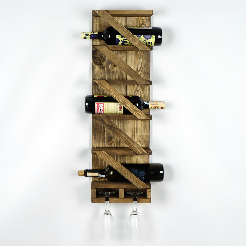 Support à vin mural en bois, Noyer foncé