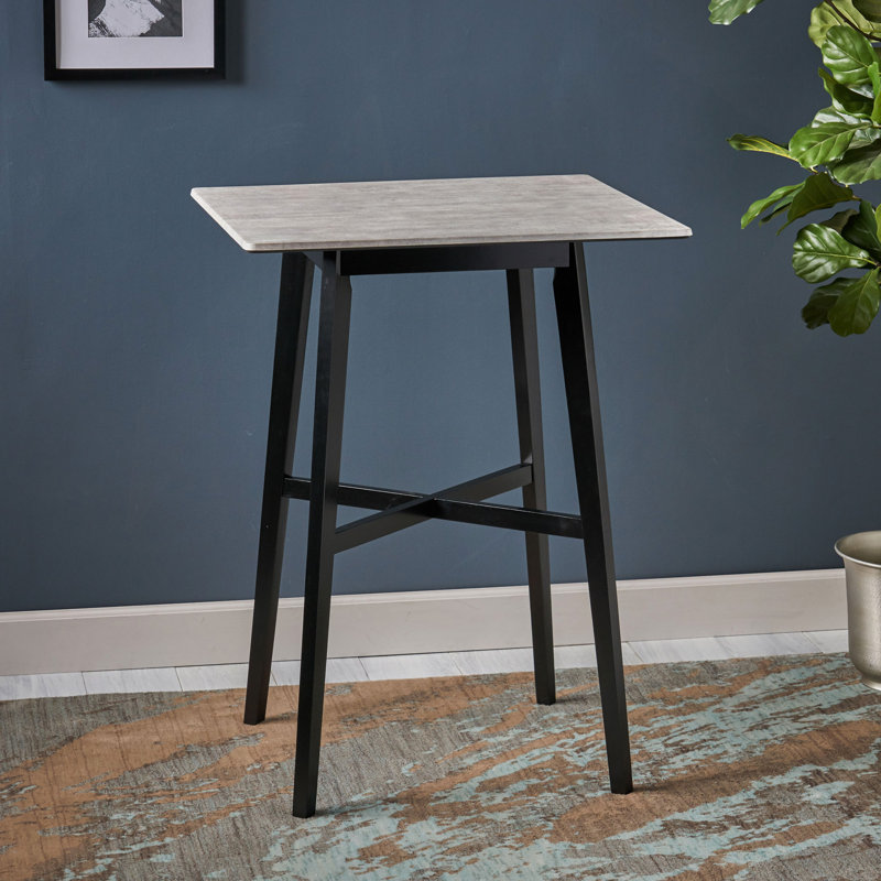 Table de salle à manger à hauteur de bar 42 po, pieds en bois d'hévéa et finition en stratifié, Gris ciment