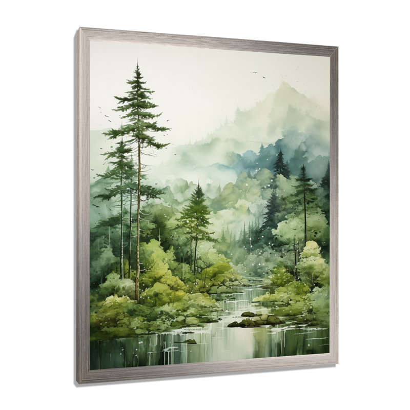 Forêt, énigmatique, forêt, art mural, H 44 po x l 34 po x P 1,5 po, Cadre simple argenté