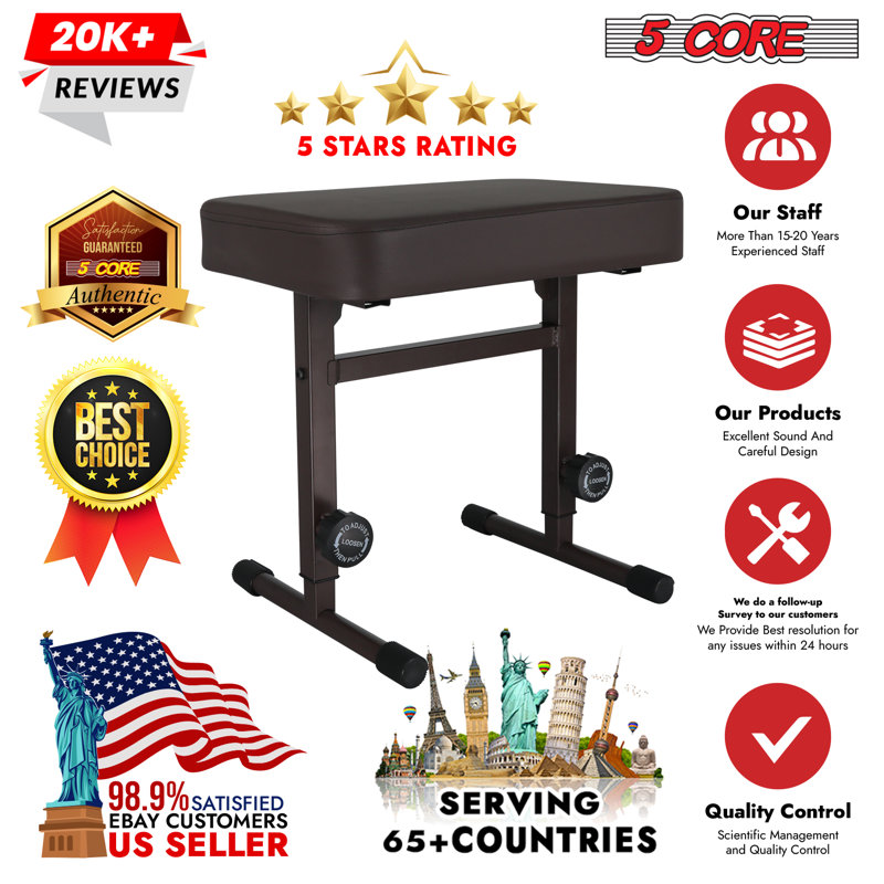 5 Core Keyboard Bench 3" Padded Cushioned Piano Stool Height Adjustable Guitar Seat Folding Portable