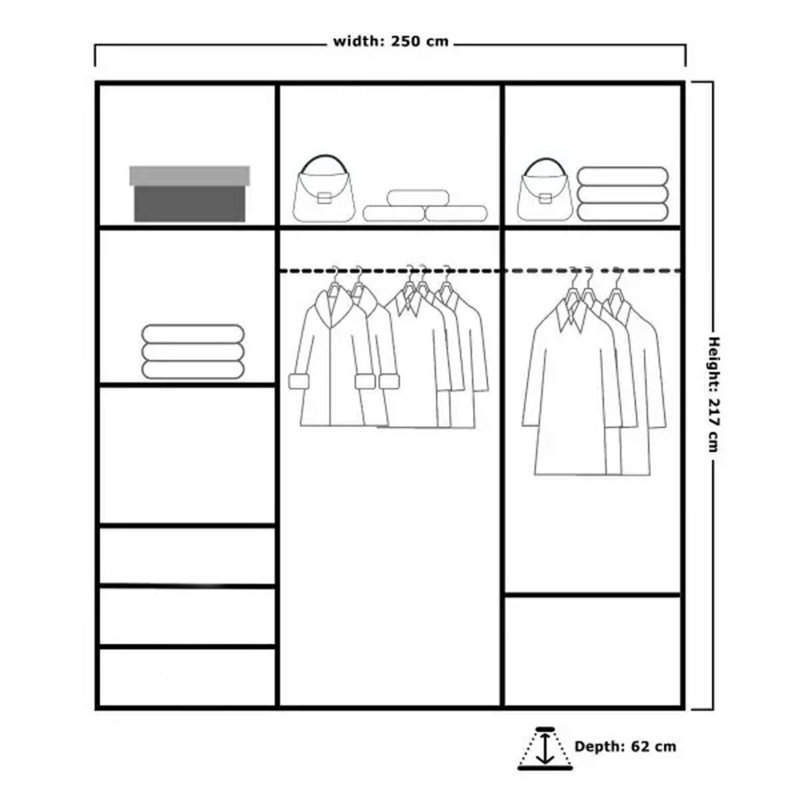 Dakia 3 Door Manufactured Wood Wardrobe, Matte Black