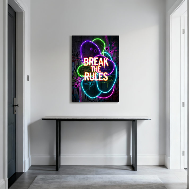 Ensemble de 1 tableau abstrait néon « Brisez les règles », H 18 po x l 12 po