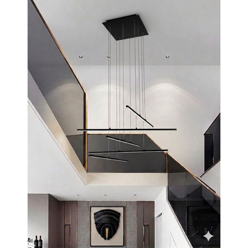 Orrington 5-Light LED Chandelier With Hanging Stick Pendants, Matte Black