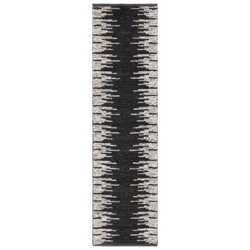 Wendell Natural Fiber Hand Woven Jute/Wool Abstract Rug in Black/Beige, Square 6'