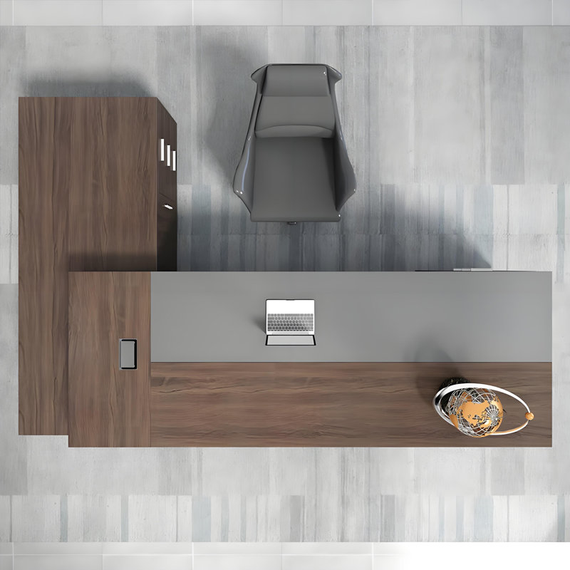 Bureau de direction en L 70,87 po brun à 6 tiroirs, H 29,53 po x l 70,87 po x P 62,99 po