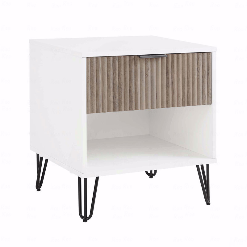 Dumbo 20" W Modern 1-Drawer Fluted Nightstand in Rustic Gray and White, White/Rustic Gray