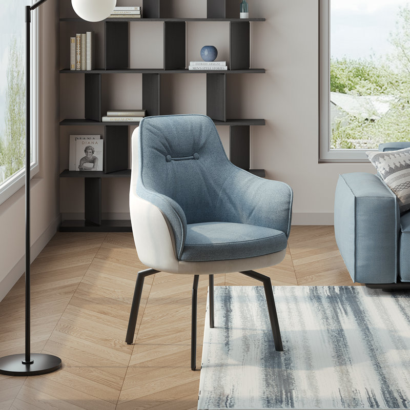 17.7"H Modern Two-Tone Upholstered Swivel Dining Armchair, Blue/White