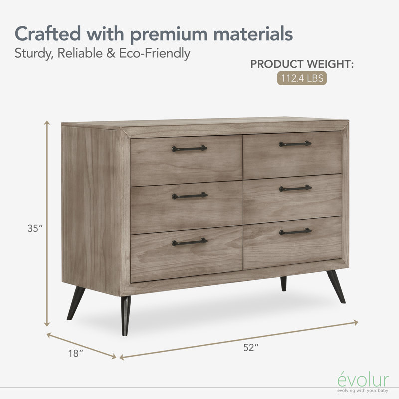 Stilnovo Kids 6 - Drawer Dresser, Oak Gray/Black