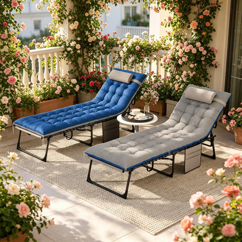 Chaises longues réglables pliantes pour la piscine, Bleu