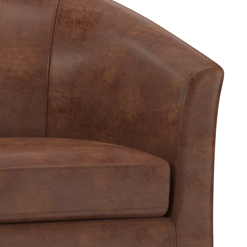 Austin 30" Distressed Saddle Brown Faux Leather Barrel Chair