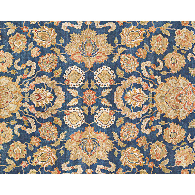 Hand Knotted Wool Area Rug in Blue And Gold