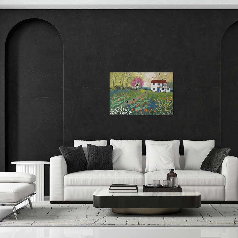 «Spring at Tulip Cottage» par Jo Grundy - impression non encadrée, H 16 po x l 24 po x P 0,25 po