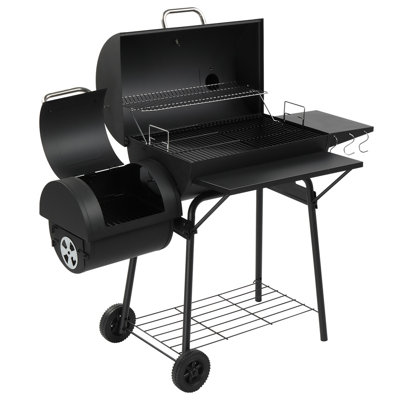 Barrel Charcoal Grill With Offset Smoker And Warming Rack Outdoor BBQ Grill For Backyard Patio Parties