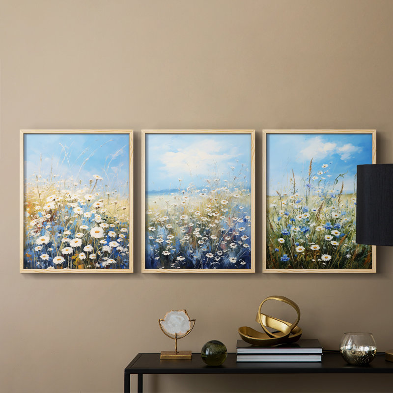 Floral Study Series I -Set of 3 Fric Giclee Prints -Prêt à, Encadré naturel, H 20 po x l 16 po