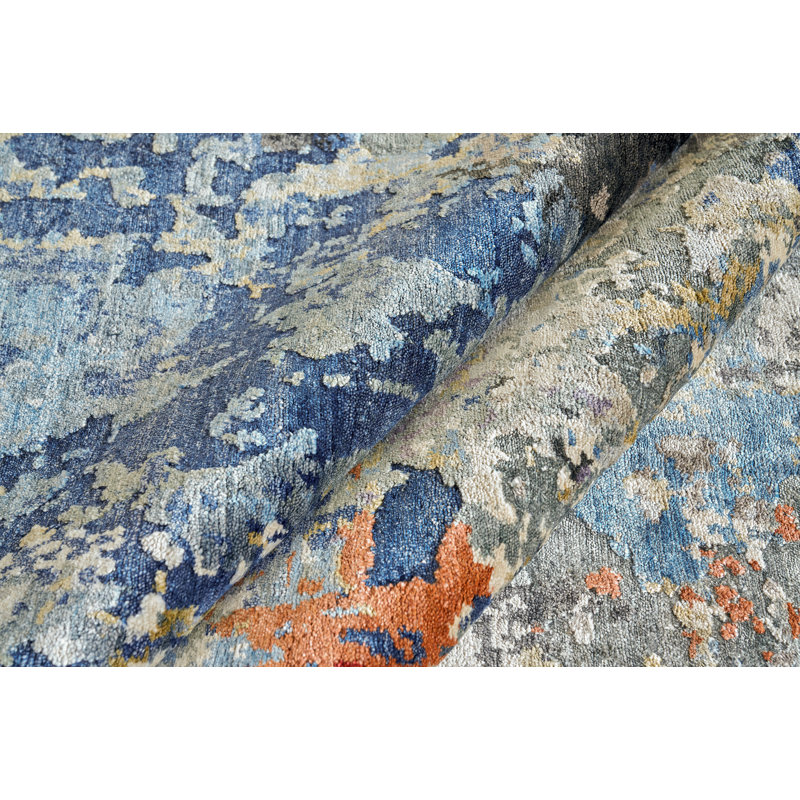 Laureno Hand-Knotted Blue/Gray Area Rug, Rectangle 4' x 6'