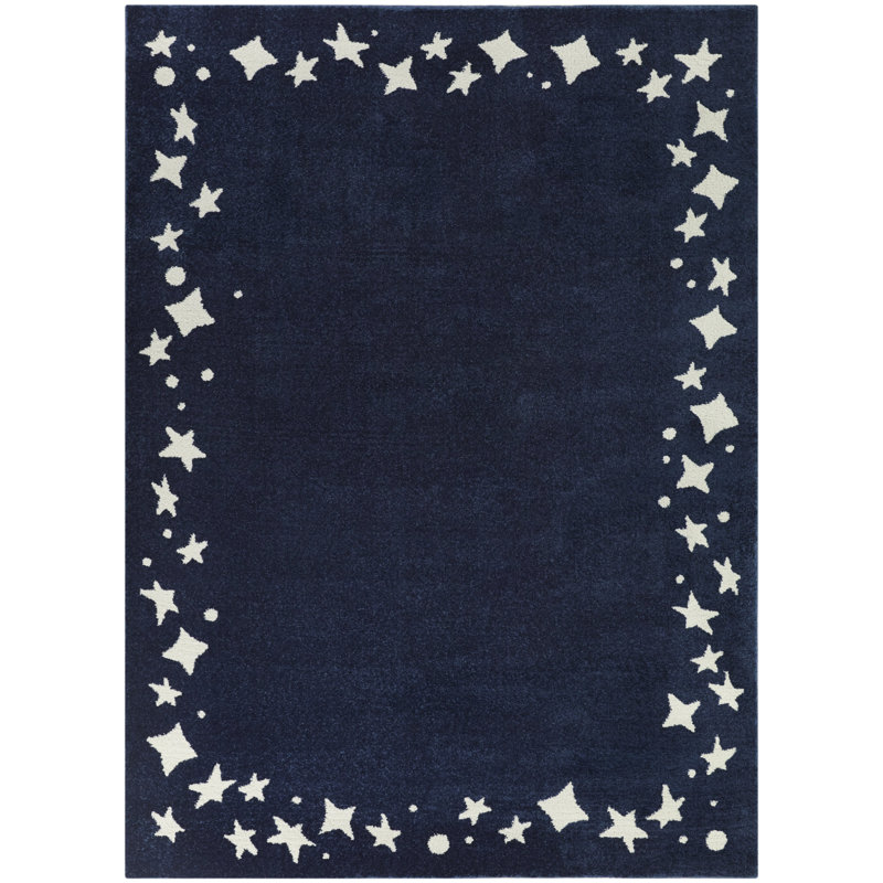 Tapis bleu marine / blanc Lorccan, Rectangle 5 pi 3 po x 7 pi, Marine