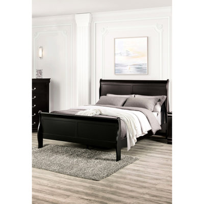 Lit noir de taille grand lit, style transitionnel, cadre en bois massif pour la chambre à coucher, tiroir anglais, preuve, fondation de taille contemporaine requise avec design, bois, étui de preuve, nécessite