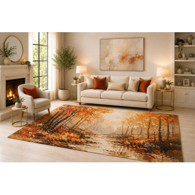 Tapis d'automne 6 pi 7 po x 9 pi 10 po «Ultra Light Poids» pour le salon, tapis intérieur doux à poils courts avec envers antidérapant en silicone, tapis décoratif pour la chambre à coucher, la salle à manger et le bureau, orange