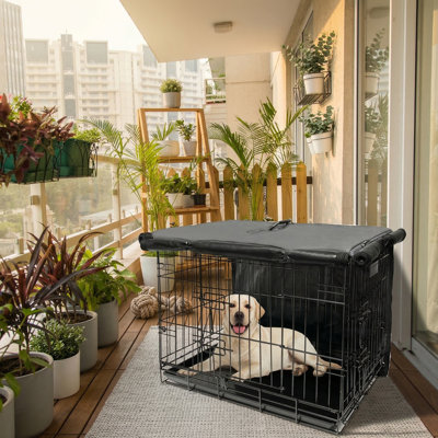 Privacy Cover for 48-Inch Dog Crate, Suitable for Cages with 1, 2, or 3 Doors, Waterproof 600D Oxford Fabric, Indoor/Outdoor Use, Gray (Cover Only)
