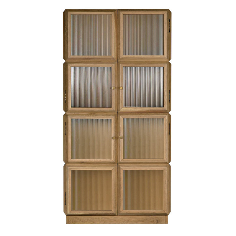 Natural Oak Lighted China Cabinet with Glass Panels
