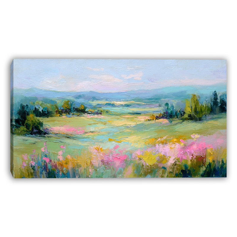 «Soft Pastel Meadow Landscape», art mural sur toile tendue, L 42 po x H 24 po x P 1,5 po