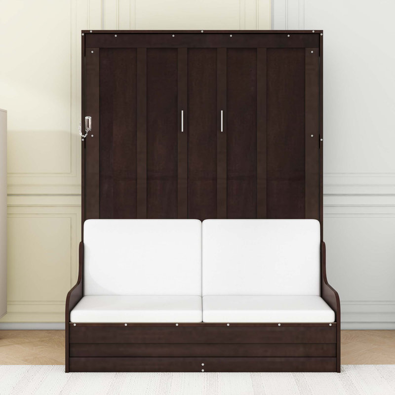 Lit escamotable en bois avec coussin, Espresso