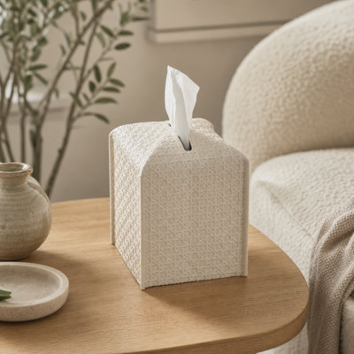 Rattan Style Vegan Leather Tissue Box Cover