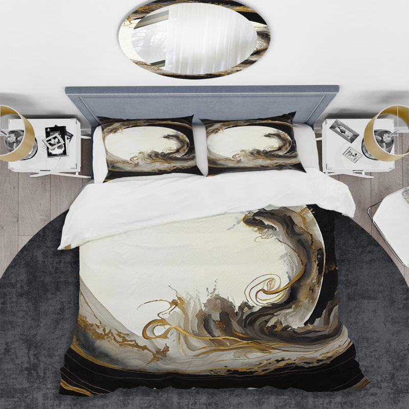 Gold Glamour Wave I - Ensemble de housse de couette spirale moderne - Polyester en microfibre