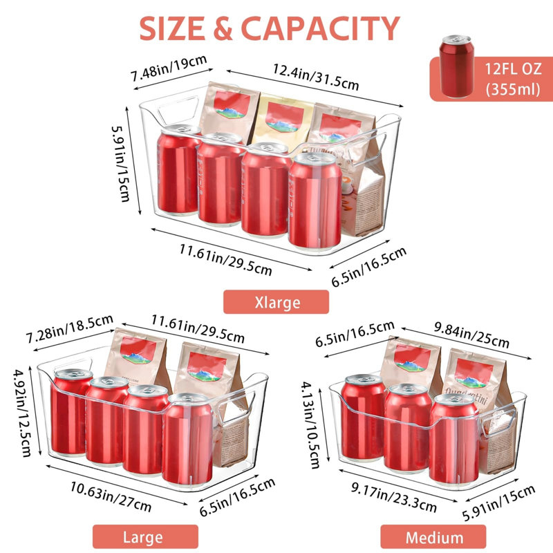 Bacs de rangement en plastique transparent, 12 organisateurs de garde-manger, très grands bacs transparents avec poignée pour armoire de congélateur de cuisine