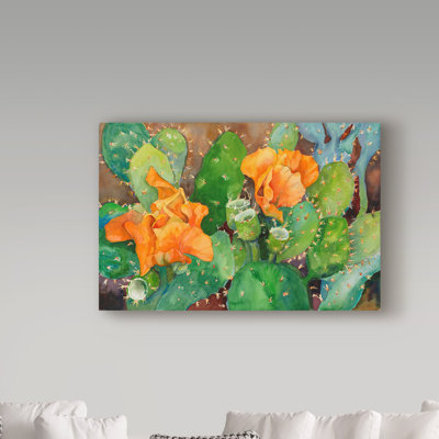 Deetra 'Blossoming Cactus' Acrylic Painting Print on Wrapped Canvas