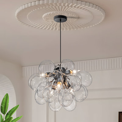6 - Light Dimmable Clear Bubble Globe Glass Sphere Chandelier