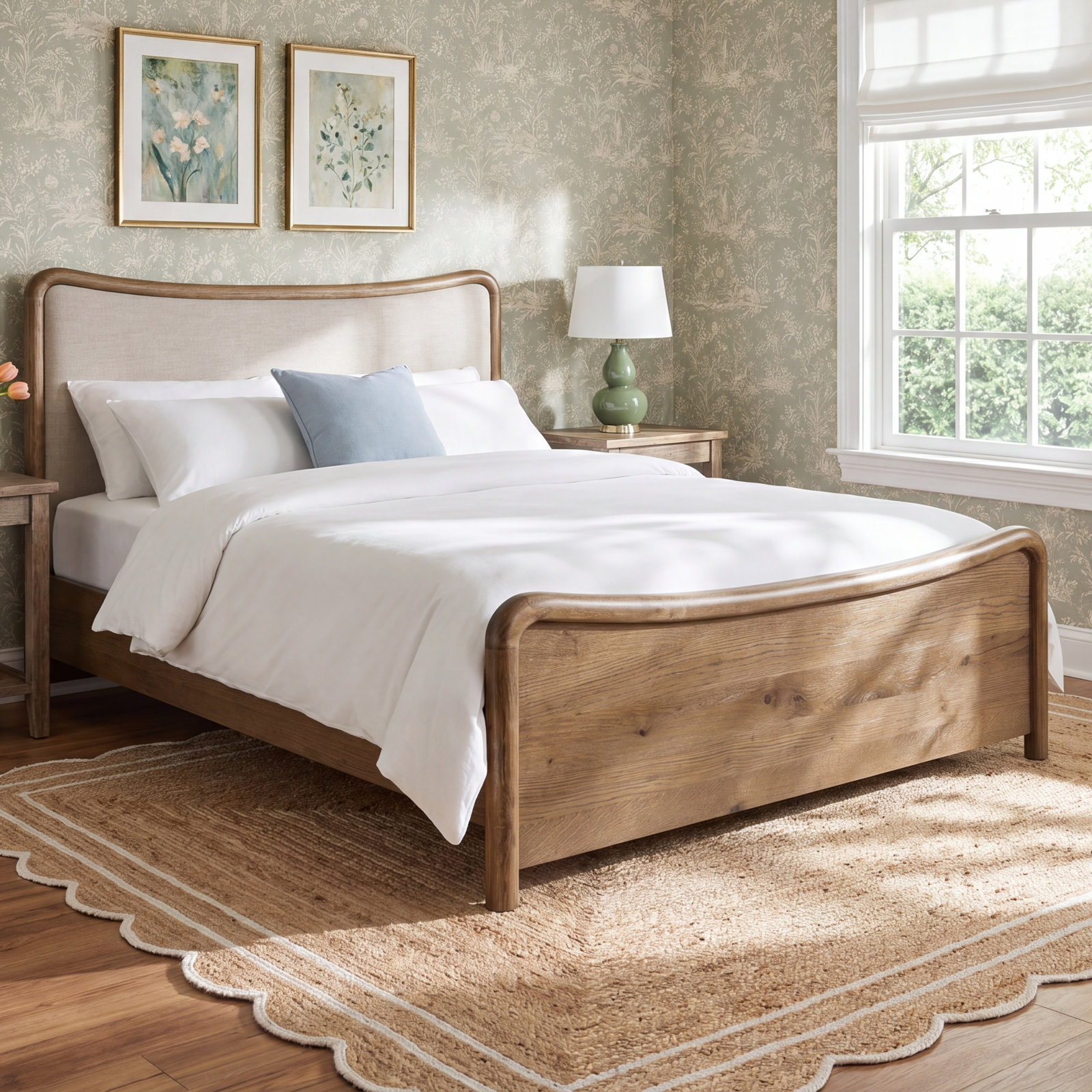 Linen Upholstered Oak Bed, King, Surrey Auburn