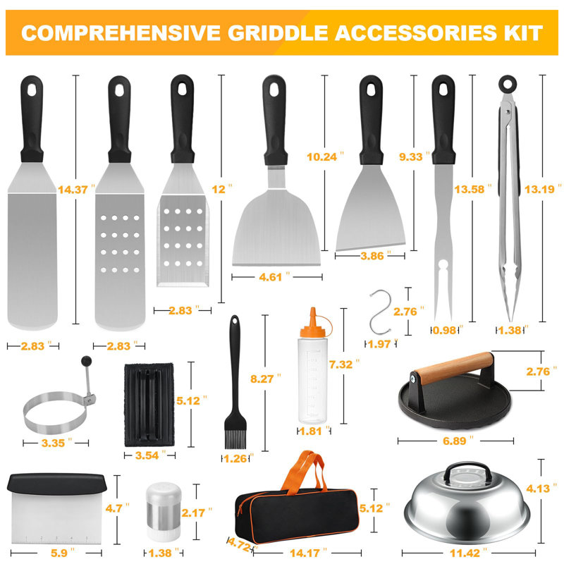 29-Piece Stainless Steel Griddle Grill Tool Set with Plastic Handles