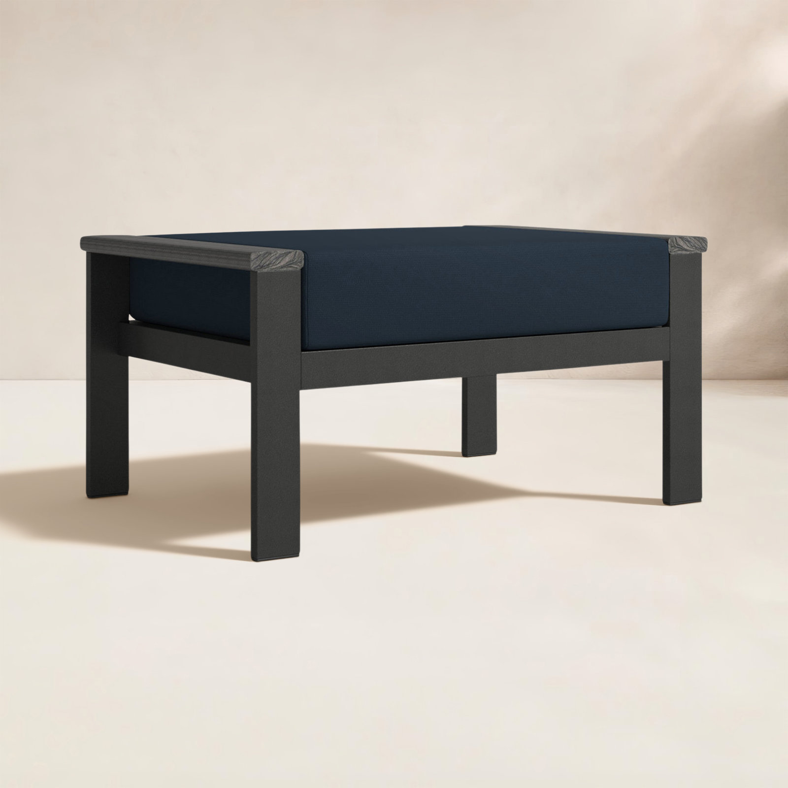 Townsend Sunbrella® Patio Ottoman, Canvas Navy Sunbrella® Canvas, Black, Yes
