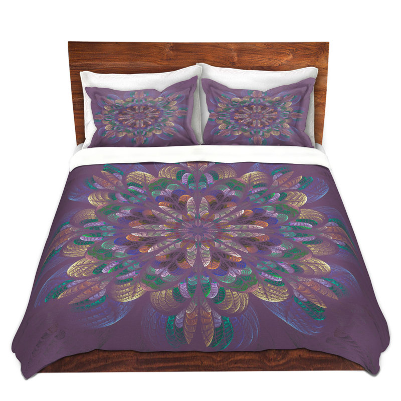 Polyester Floral Duvet Cover, 1 Twin Duvet Cover + 1 Standard Sham, Purple/Yellow/Blue
