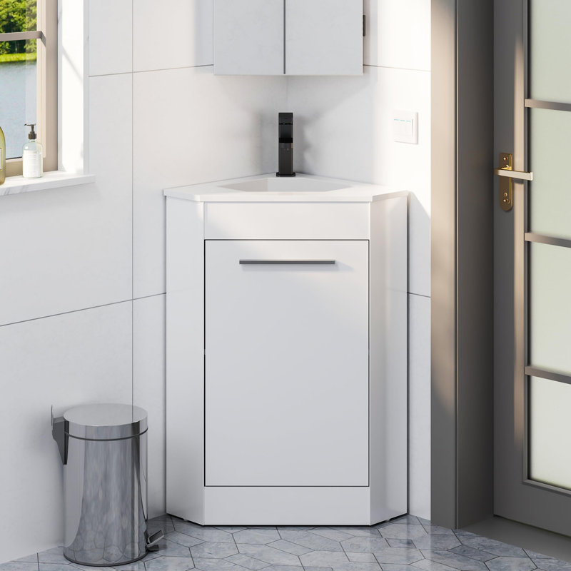 Ensemble de meuble-lavabo de coin 26 po pour meuble-lavabo autoportant avec lavabo en résine blanche, Blanc