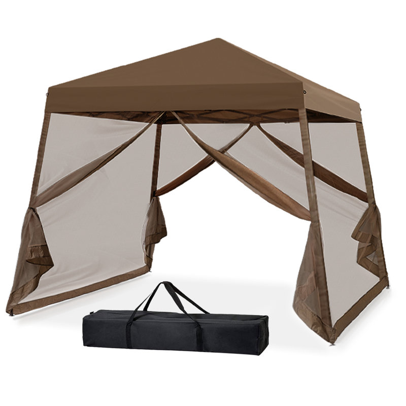 10x10 Brown Steel Pop-Up Patio Gazebo with Netting