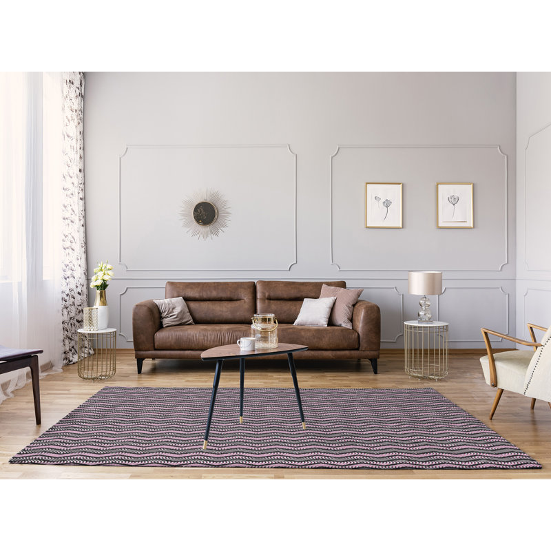 Tapis rose/gris clair à chevrons ondulés, Rectangle 9 pi x 12 pi