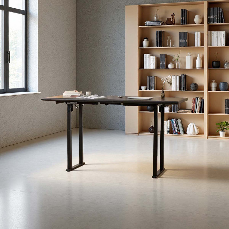 Table réglable en hauteur en bois massif noir, H 29,53 po x l 62,99 po x P 27,56 po