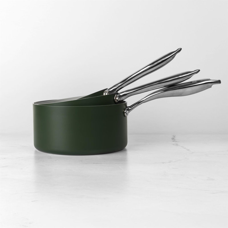 Prochef 3 Piece Saucepan Set 16 18 20cm With Lids Induction Ready Green Ceramic