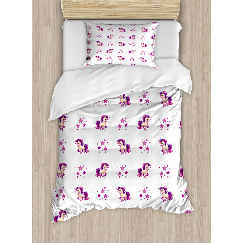 Ensemble de housse de couette licorne, Housse simple et 1 taie décorative